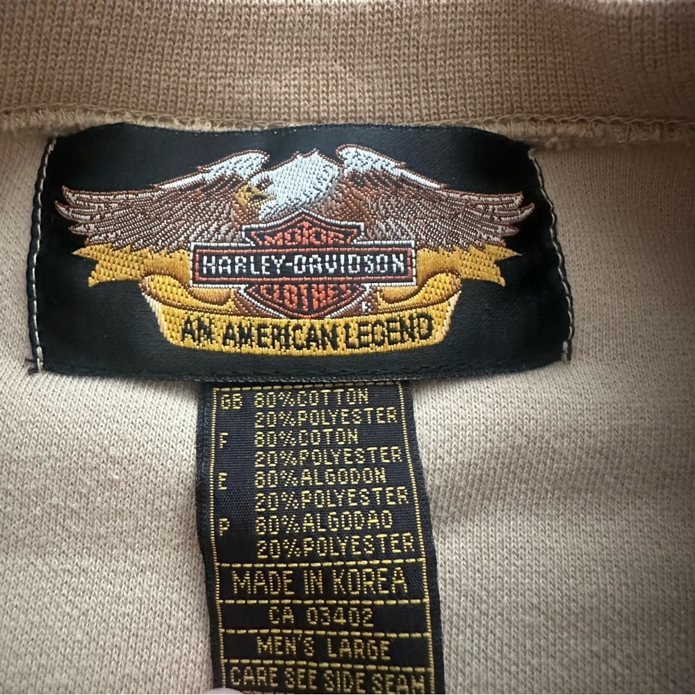 Vintage Harley Davidson Sweatshirt Tan Fleece Crewneck Embroidered Gray Logo L - Picture 6 of 7